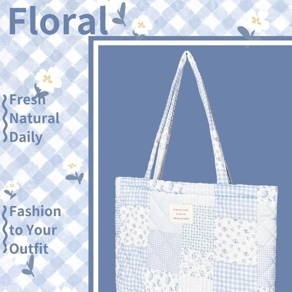 Cotton Quilted Tote Bag Medium Floral Large Capacity Lightweight Durable - Picture 2 of 7